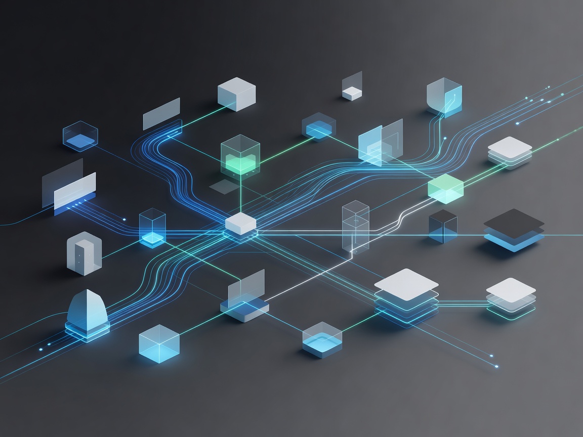 Abstract illustration of connected property management records and workflows