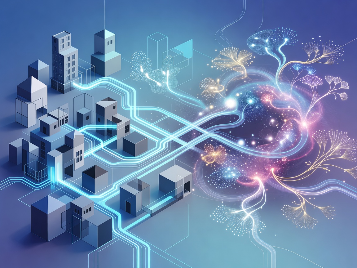 Abstract illustration of housing operations and artificial intelligence workflows